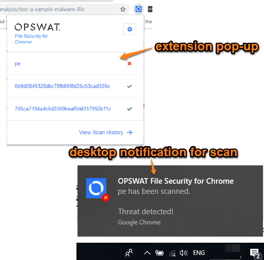 extension pop up and desktop notification