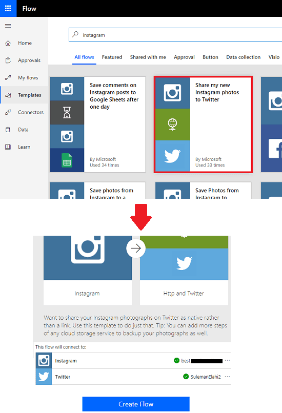 Microsoft Flow Insta to Twitter