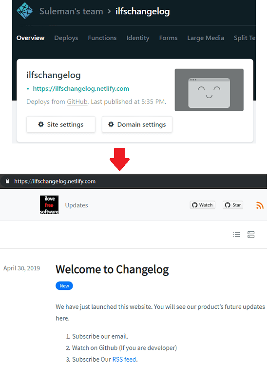 Netlify changelog in action