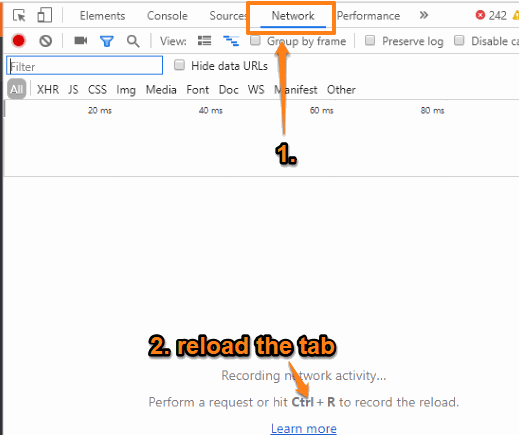 access network section in developer tools page and reload the tab