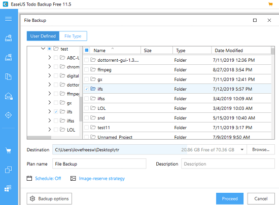 EaseUs Todo backup Free Choose Folders