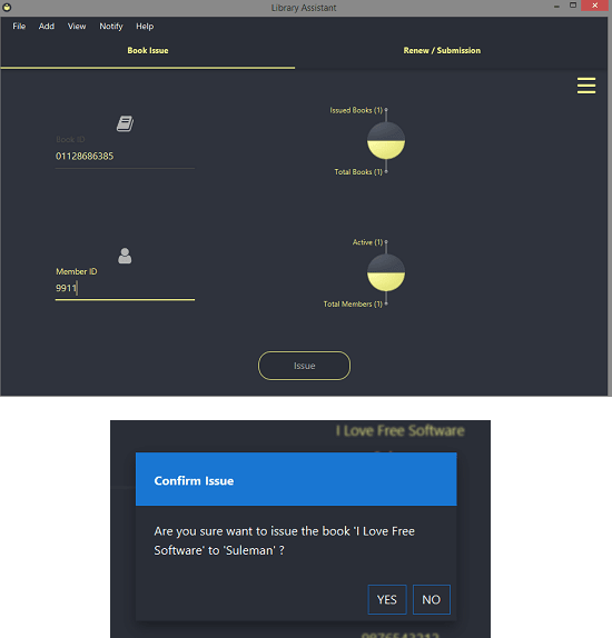 Library Assistant book issuer interface