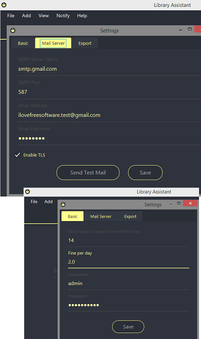 Library Assistant main settings