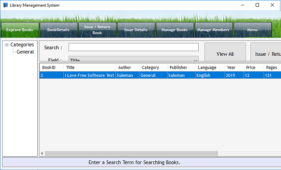 Library management interface