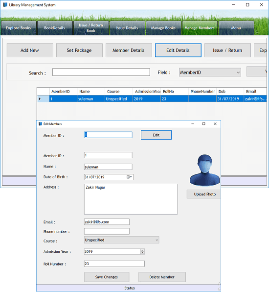 Library management system add members