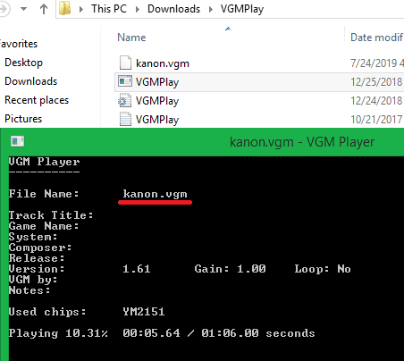VGMPlay playing VGM file in Windows