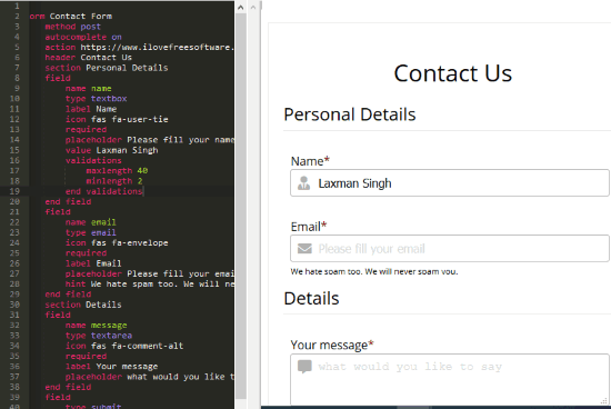 Free Online HTML Form Builder with Validation, Get Code