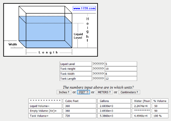 rectangular tank volume calculator gallons