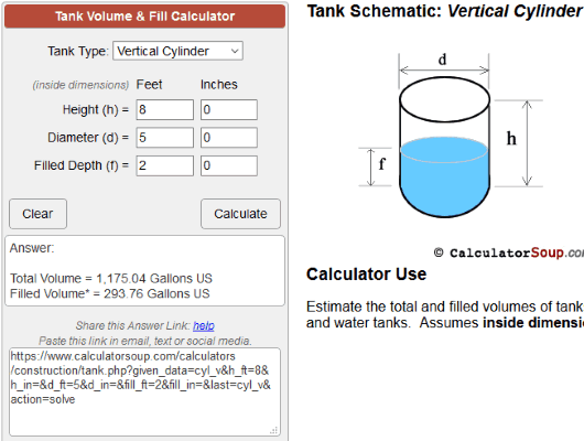 horizontal cylindrical tank volume calculator