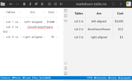 markdown table generator