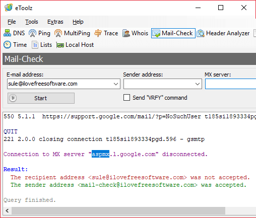 eToolz email checking in action