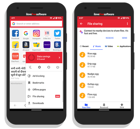 opera mini offline file sharing feature