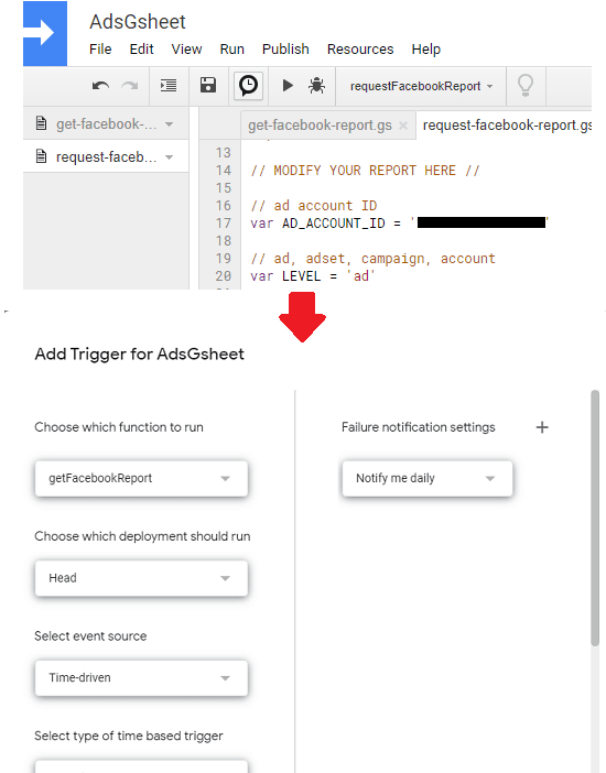 Create a trigger for the Google Sheet