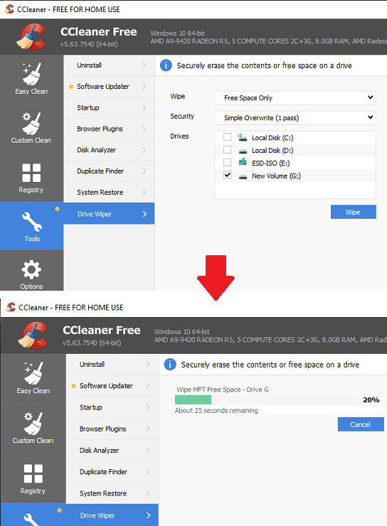 ccleaner wipe hard drive