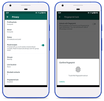 WhatsApp fingerprint unlock