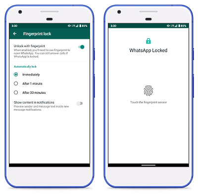 enable fingerprint unlock in WhatsApp