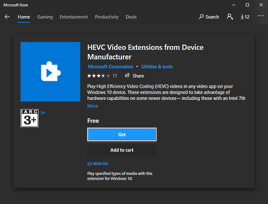 hevc codec windows 10 gratuit