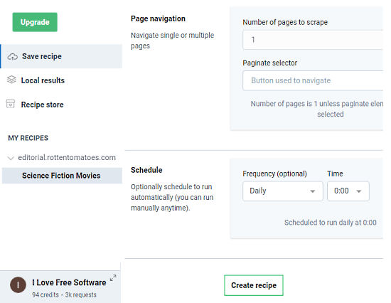 set duration for scraping