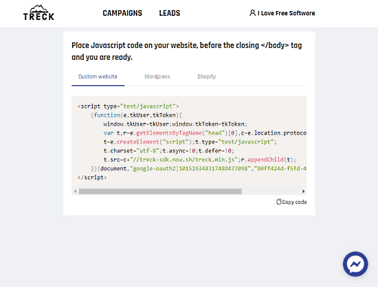 get code to add popup to website