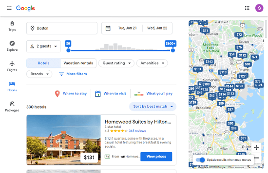 travel deals google