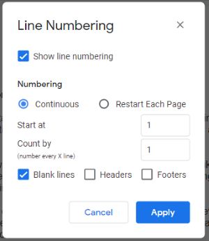 line number for google docs