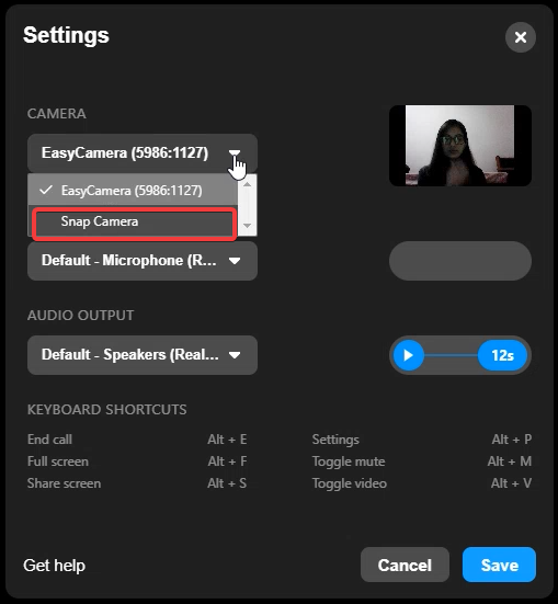 facebook messenger video call settings