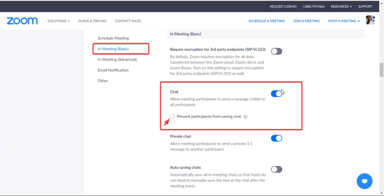 Access setting in Zoom web application