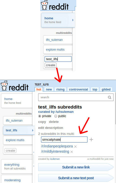 Reddit create a multireddit