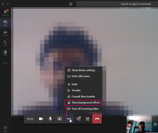 microsoft teams chat Toggle background blur