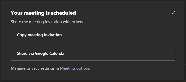 Meeting details. Meeting Schedule. Press the Schedule meeting button to Call up other Teams.