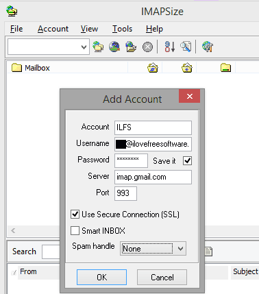 imapsize imap settings