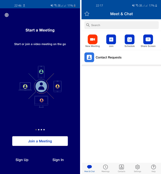 Jio Meet Sign Up and Main UI