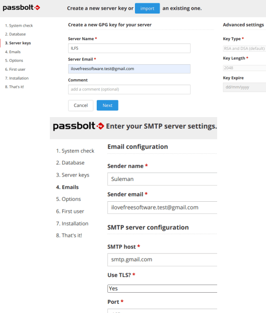 passbolt gpg key and smtp