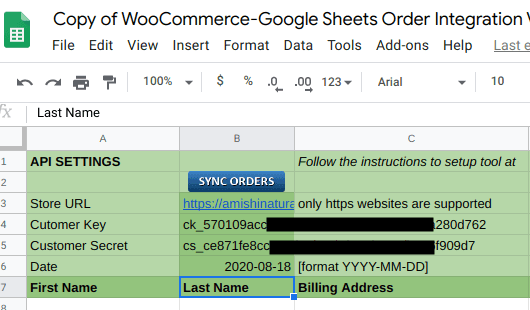 Add API parameters in the sheet