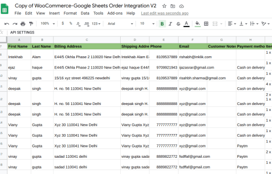 WooCommerce Orders in Google Sheets