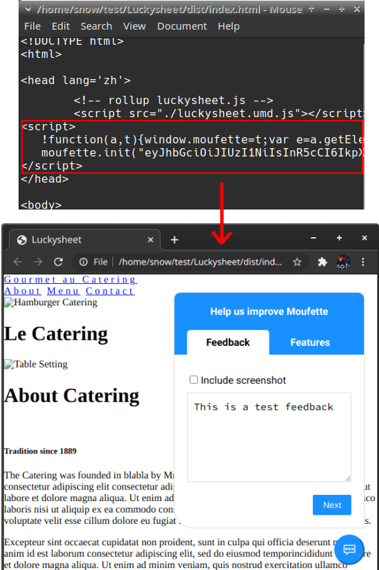 moufette widget in action