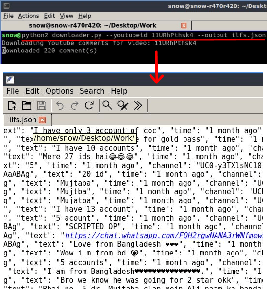 Youtube Comments Downloader in action