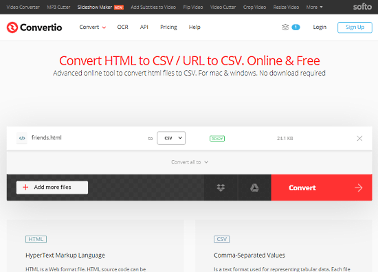 convert html to csv online