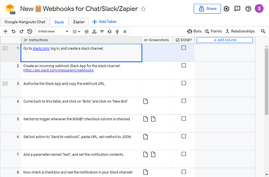 integrate other services with table