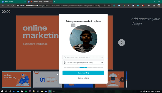 how to record presentation on canva