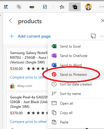 Microsoft Edge Pinterest integration