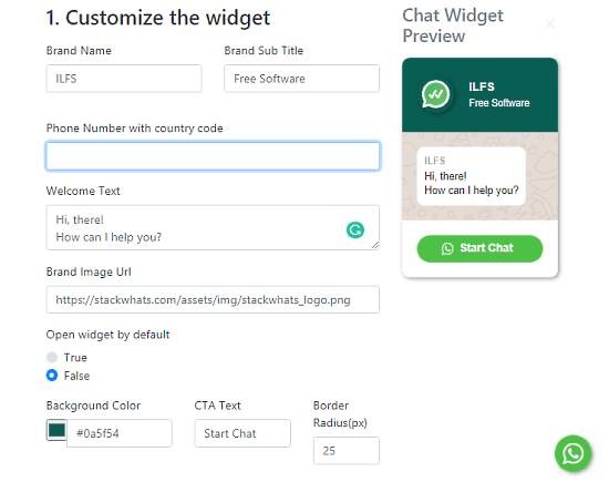 create your custom whatsapp chat widget for website