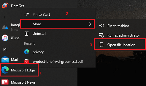 Edge location menu