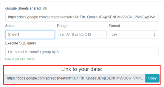 Google Sheet specify URL and Output