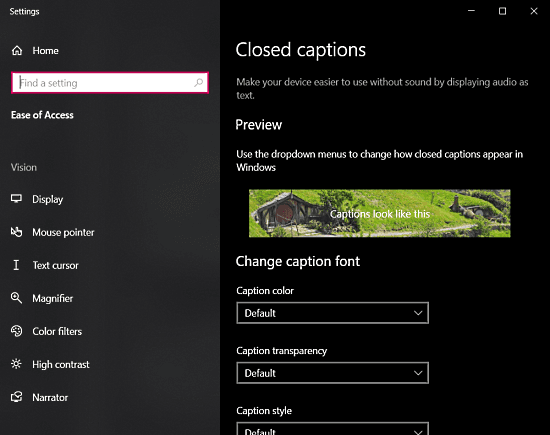 edit live caption on windows 10