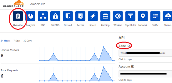 Cloudflare DNS Overview Section Copy Zone ID