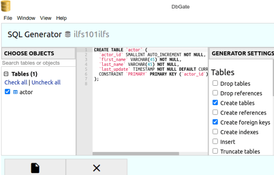 DbGate SQL Generator