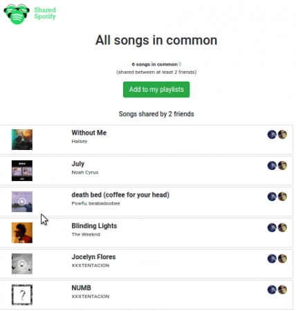 Find Common Spotify Songs among Friends with this free Online Tool