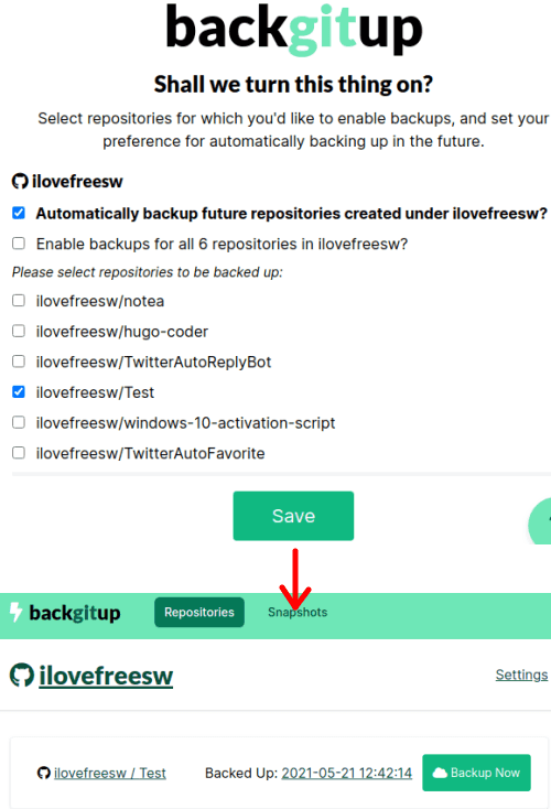 backgitup select repository to backup