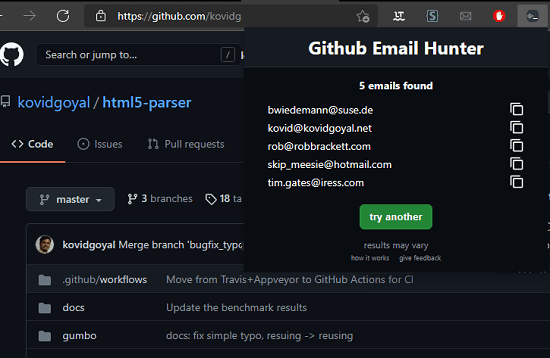 GitHub email Hunter repository